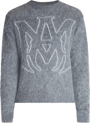 Amiri Men's Brushed Mohair MA Logo Crewneck Sweater - Grey - Size