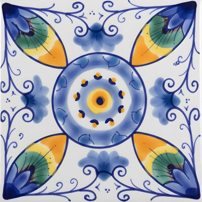 Casablanca Market Mediterranean 4" x 4" Ceramic Venzia Decorative Tile in Blue/White