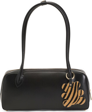 TJMAXX Leather East West Satchel With Foulard Bear Charm, Leather/Gold