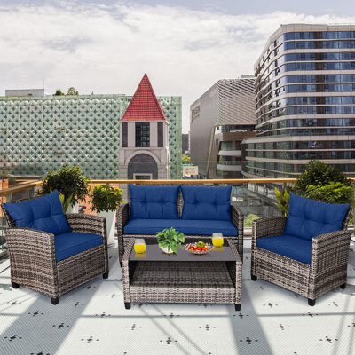 Winston Porter Marena Wicker 4 - Person Outdoor Seating Group with Cushions