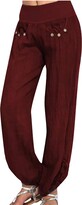 Thumbnail for your product : Lalaluka Summer trousers women's linen trousers high waist buttons pockets plain loose women's trousers harem trousers beach trousers leisure trousers jogging trousers wide leg trousers fabric trousers - Red - S