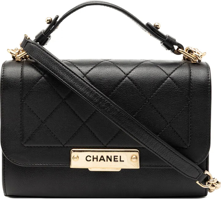 Chanel Pre Owned 2016-2017 Small Quilted Grained Calfskin Label Click Flap satchel