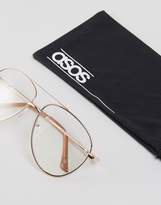 Thumbnail for your product : clear Design Geeky Metal Frame Aviator With Clear Lens And Top Bar In Rose Gold