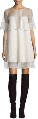 KENDALL + KYLIE Paneled Floral-Lace Babydoll Dress