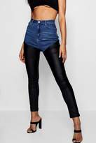 Thumbnail for your product : boohoo High Waist PU Contrast Leg Skinny Jeans