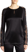 Thumbnail for your product : St. John Lace-Sleeved Keyhole Blouse