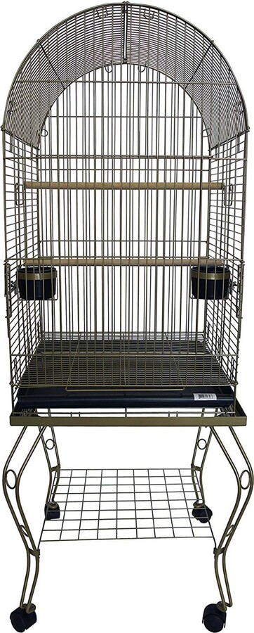 YML Round Top Bird Cage with Wheeled Stand, Gold
