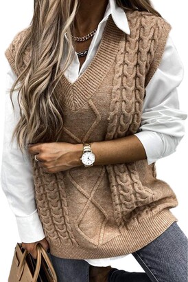 Elegancity Sweater Vest Women Oversized V Neck Sleeveless Solid Color  Sweaters Womens Cable Knit Split Side Tops - ShopStyle