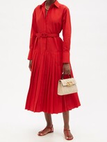 Thumbnail for your product : Valentino Pleated Cotton-blend Micro-faille Shirt Dress - Red