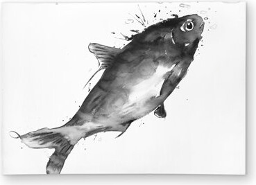 East Urban Home Happy swimming fish Gray Black & White outdoor area rug | Home Decor