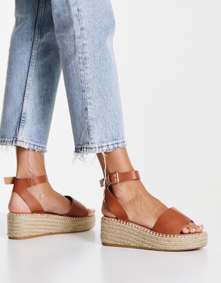 New Look Wide Fit flatform espadrille sandal in tan - ShopStyle