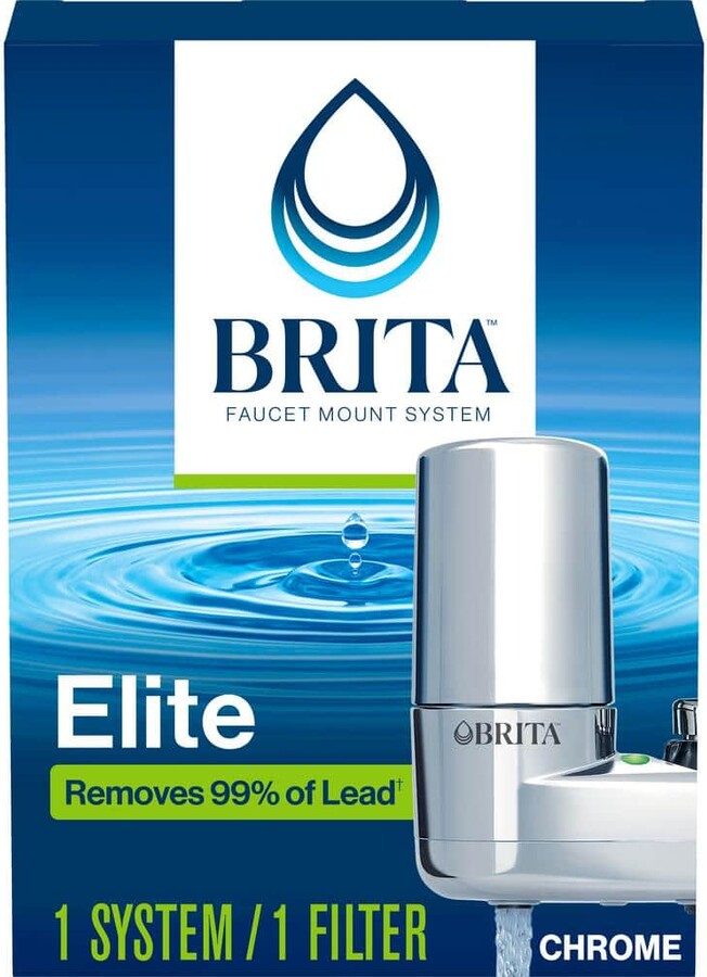 Brita Elite Faucet Mount Water Filtration System in Chrome, BPA Free, Reduces Lead