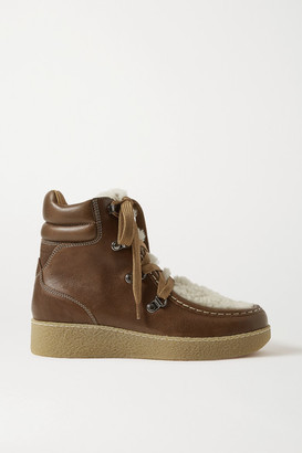 Isabel Marant Alpica Shearling-trimmed Leather Ankle Boots - Brown