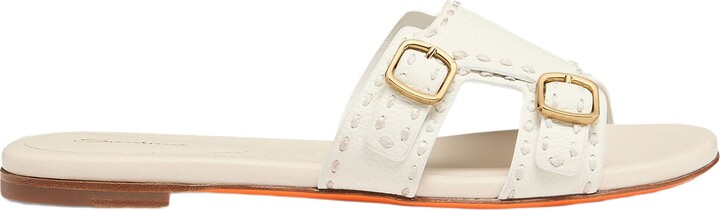 Santoni Women's leather double-buckle Didi slide sandal