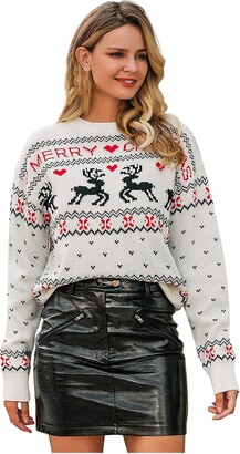 Yukzlere Christmas Women's Fawn Pattern Crewneck Stripe Sweater Color Block  Long Sleeve Knit Loose Jumper Tops plus Size Womens Sweaters 3x (White L) -  ShopStyle