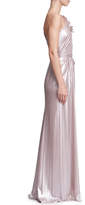 Thumbnail for your product : Marchesa 3-D Floral One-Shoulder Draped Evening Gown w/ Front Slit