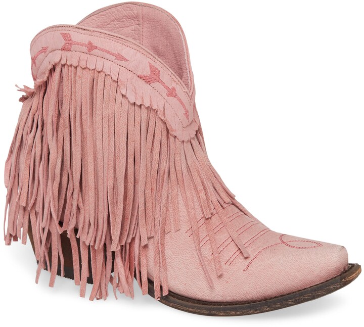 hot pink fringe booties