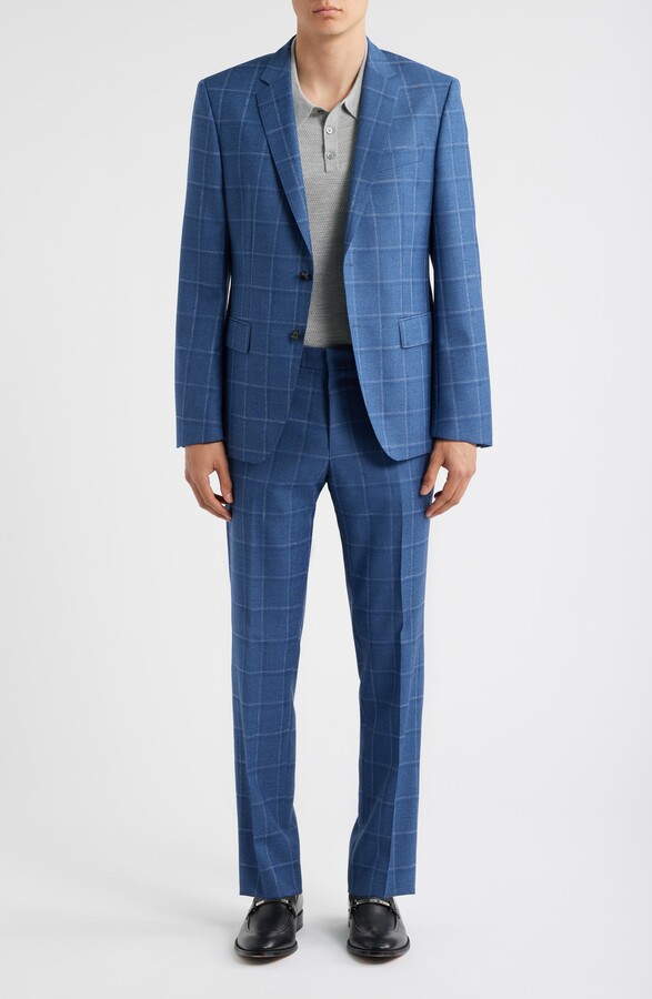 HUGO BOSS Huge Slim Fit Windowpane Check Wool Suit