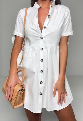 Missguided White Poplin Tie Cuff Shirt Dress