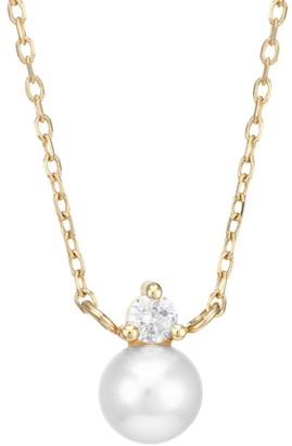 Mizuki 14K Yellow Gold, 7MM Freshwater Pearl & Diamond Solitaire Choker Necklace