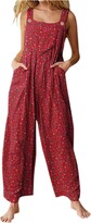 Thumbnail for your product : Rikay Women's Dungarees Jumpsuit Casual Summer Style Patchwork Printed Buttons Suspender Wide Leg Rompers Overalls Loose Playsuit Sleeveless Baggy Trousers Long Pants