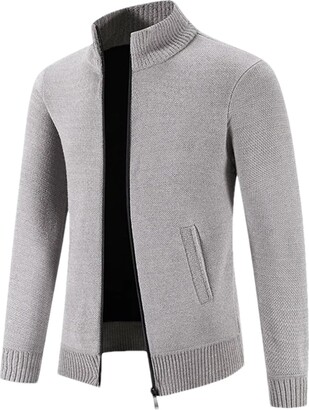 Adhdyuud Men Long Sleeve Cardigans Sweater Winter Casual Half High Collar Zipper Knitted Solid Sweaters Dark gray9 Asian 3XL 80-90KG