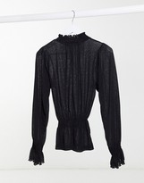 Thumbnail for your product : ASOS Tall ASOS DESIGN Tall mesh long sleeve shirred top with high neck in black