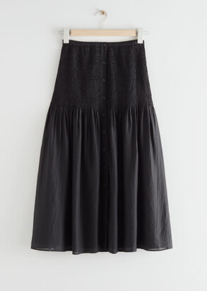 And other stories Smocked Buttoned Midi Skirt