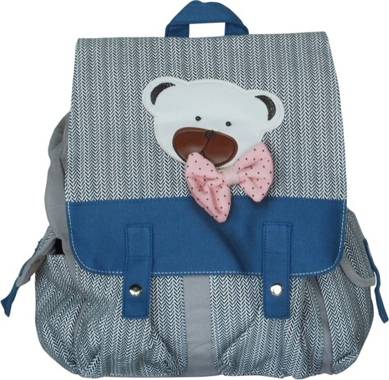 SlickblueBearFabricArtBackpackDesignwithSidePocketsSchool&TravelDaypackWhite15\
