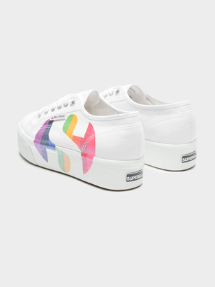 Superga Womens 2790 Cotw Rainbow Logo Sneakers in Glitter Rainbow White