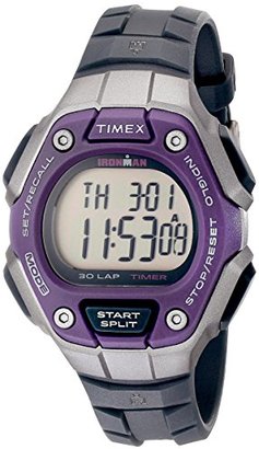 Timex Women's TW5K89500 Ironman Classic 30 Mid-Size Black/Silver-Tone/Purple Resin Strap Watch