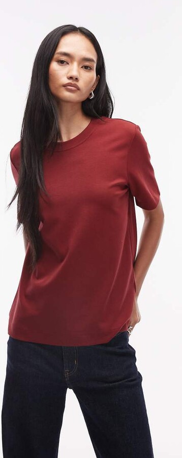 Arket rich cotton stretch heavyweight interlock short sleeve t-shirt in burgundy