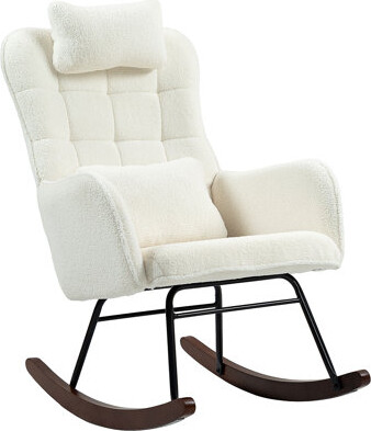George Oliver Upholstered Rocking Chair with Headrest and Lumber Pillow ...