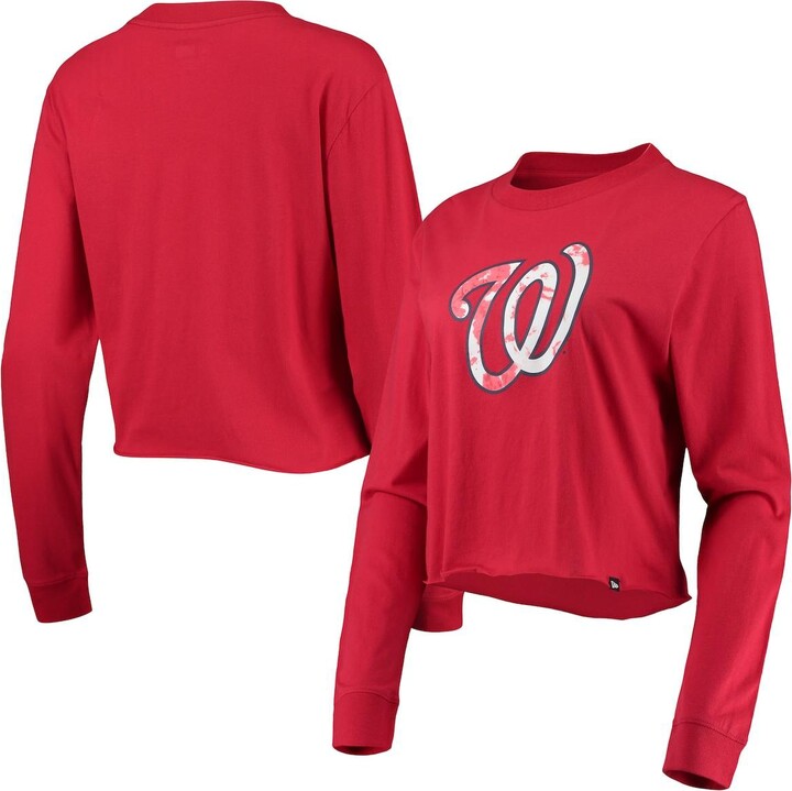 New Era Women's Red Washington Nationals Baby Jersey Cropped Long Sleeve T-shirt