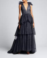 Thumbnail for your product : J. Mendel Dotted Tulle V-Neck Gown