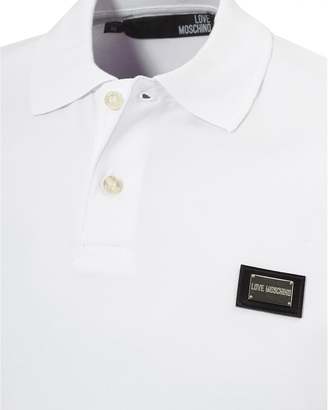 Love Moschino Mens Plain Badge Polo Shirt, White Slim Fit Polo