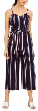 Almost Famous Juniors' Belted Striped Jumpsuit