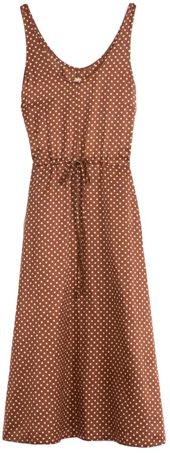 brown dress with white dots