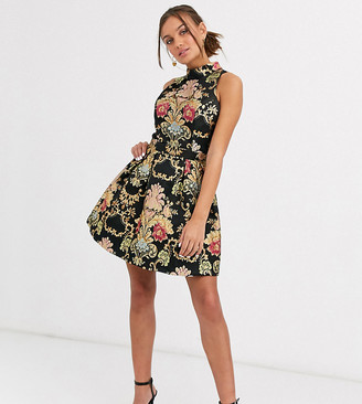 chi chi london petite lace detail skater dress in white