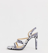 Thumbnail for your product : Truffle Collection Wide Fit snake print strappy stiletto square toe heeled sandals