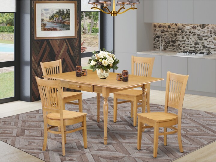 East West Furniture Dining Set Drop Leaf Dining Table and Solid Wood