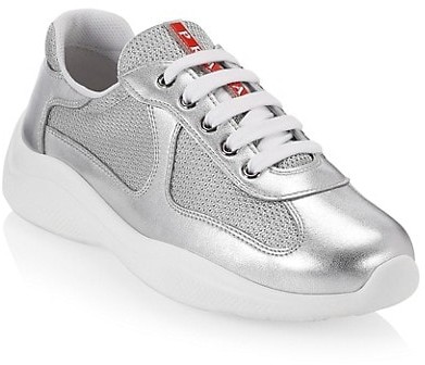 Prada metallic mesh & leather sneakers Clearance
