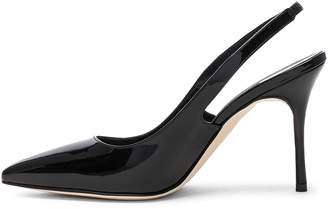 Manolo Blahnik Patent Leather Allura 90 Sandals in Black Patent | FWRD