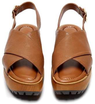 Marni Cross Strap Grained Leather Flatform Sandals - Womens - Tan