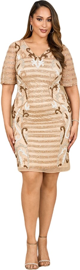 Lara Women's Beaded Short Sleeve Cocktail Dress - Nude/multi