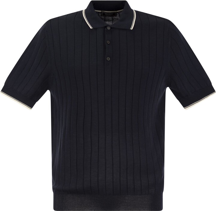 Peserico Polo Shirt In Pure Cotton Crepe Yarn With Flat Rib