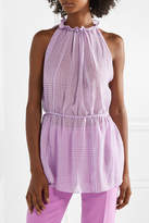 Thumbnail for your product : Lela Rose Checked Silk-chiffon Top - Purple