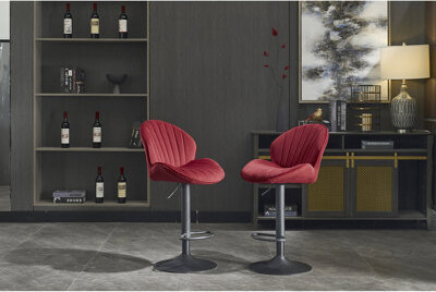 CaneCreations 2 Red Adjustable Bar Chairs - Counter Height Stools For Kitchen And Pub With Footrest, Fabric Upholstered, Metal Base, Foam Filled Comfort Of 2 Back F