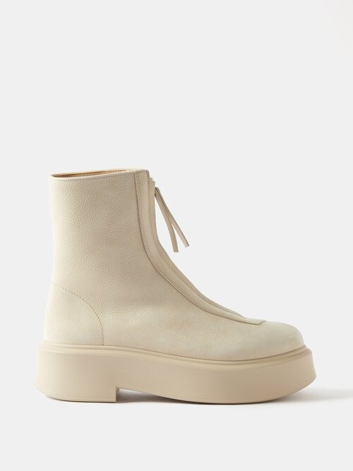 The Row Zip-front Leather Ankle Boots - Beige - ShopStyle