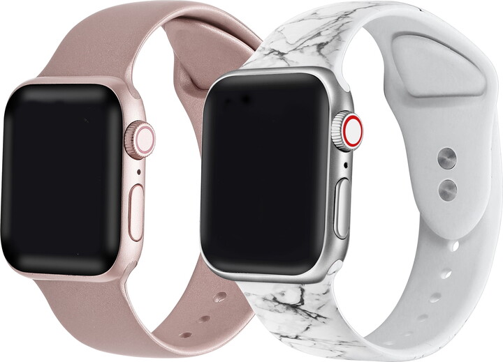 The Posh Tech Women's 2-Pack Silicone Replacement Bands for Apple Watch - Pink/White Marble